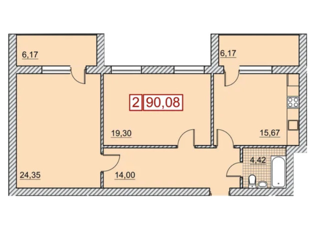 ЖК Річковий квартал: планування 2-кімнатної квартири 90.08 м²