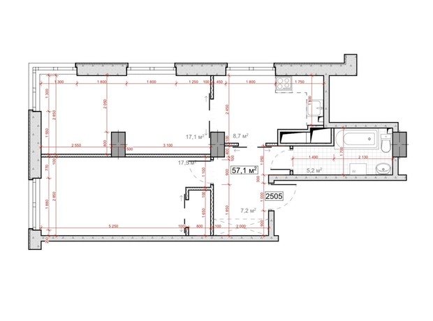 ЖК Миронова: свободная планировка квартиры 57.1 м²
