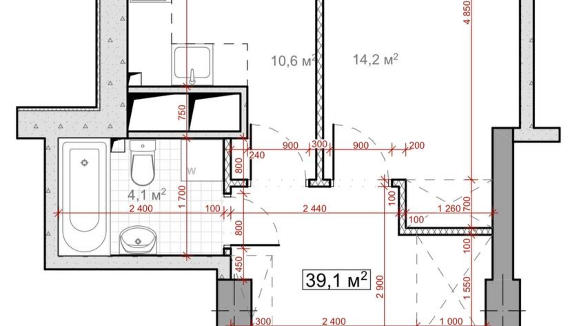 Планування вільне планування квартири в ЖК Миронова 39.1 м², фото 586994