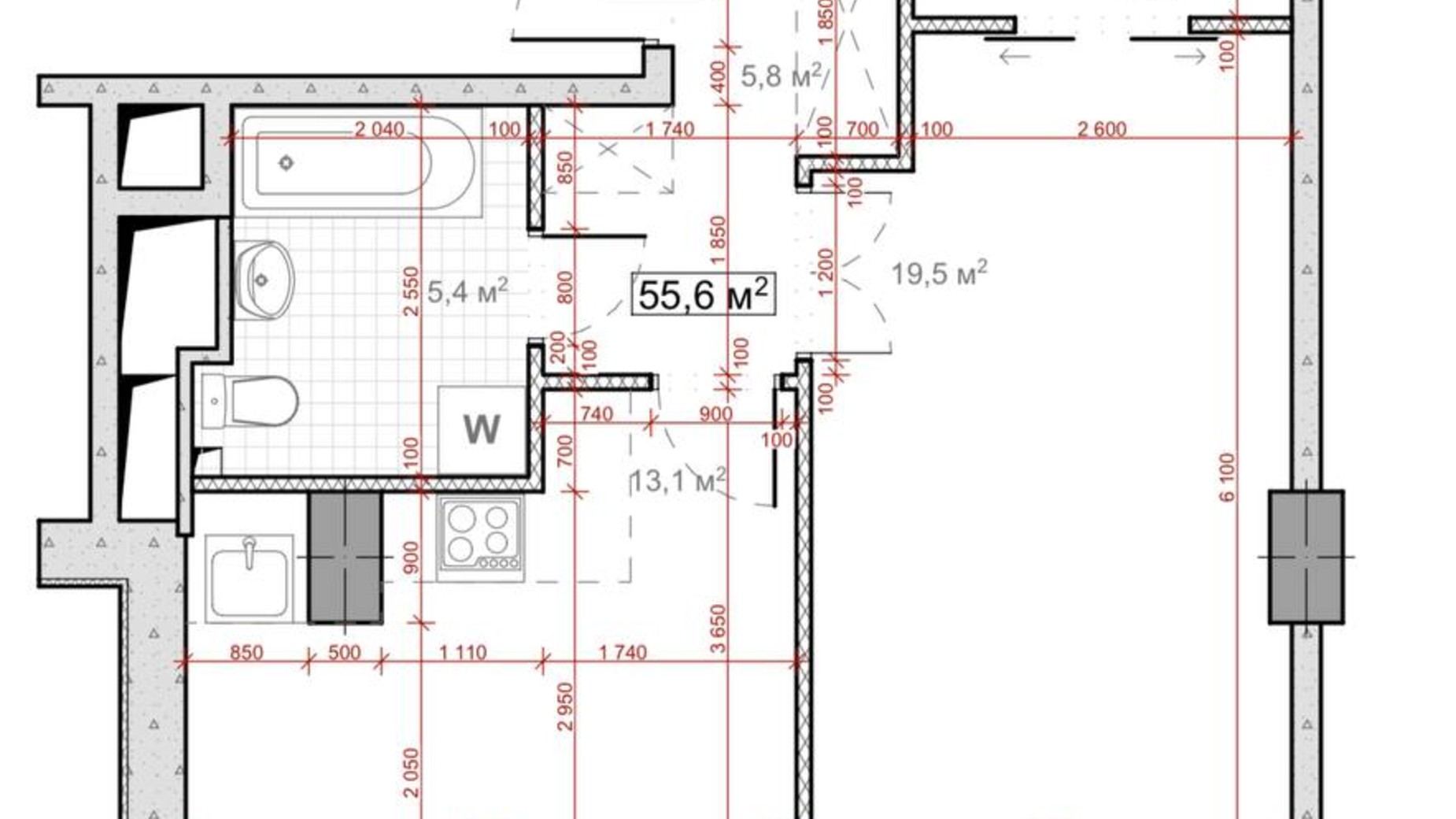 Планировка свободная планировка квартиры в ЖК Миронова 57.71 м², фото 586997