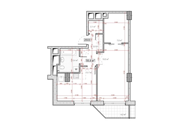 ЖК Миронова: вільне планування квартири 57.71 м²