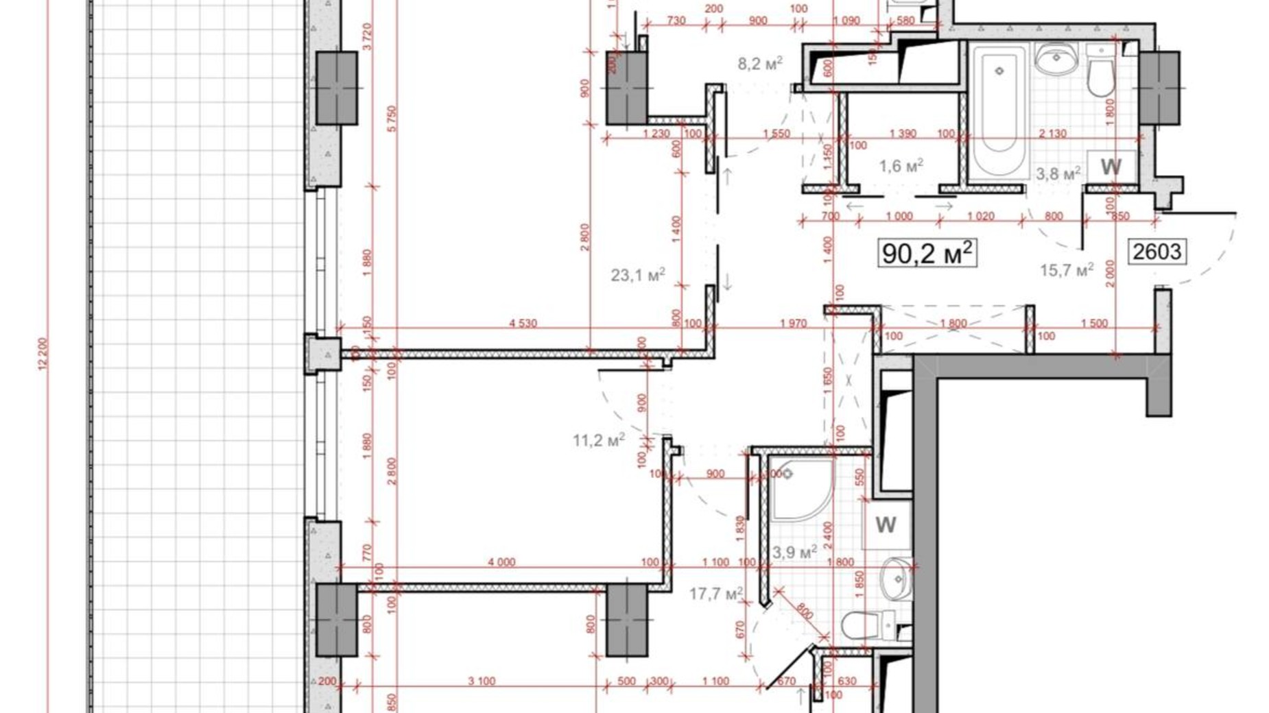 Планування вільне планування квартири в ЖК Миронова 107.05 м², фото 586998