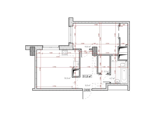 ЖК Миронова: свободная планировка квартиры 51.8 м²
