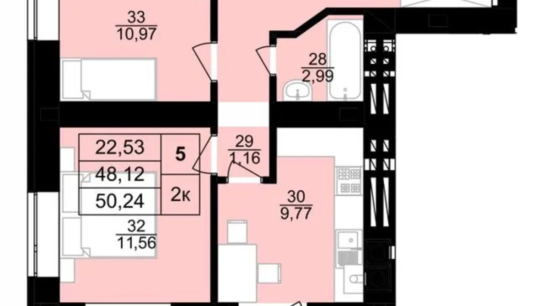 Планировка 2-комнатной квартиры в ЖК на Королева 54.4 м², фото 587008