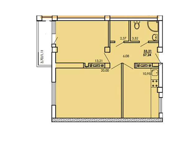 ЖК Одесский Двор: планировка 2-комнатной квартиры 57.24 м²