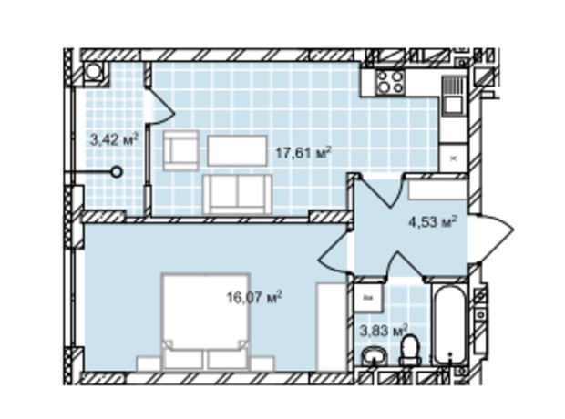 ЖК Софиевка: планировка 1-комнатной квартиры 45.46 м²