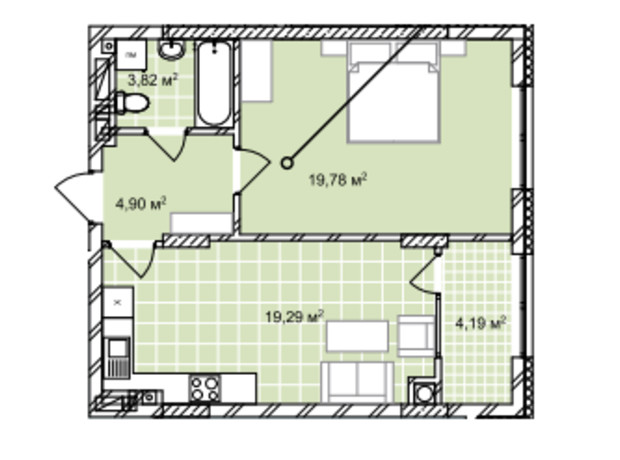 ЖК Софиевка: планировка 1-комнатной квартиры 51.98 м²