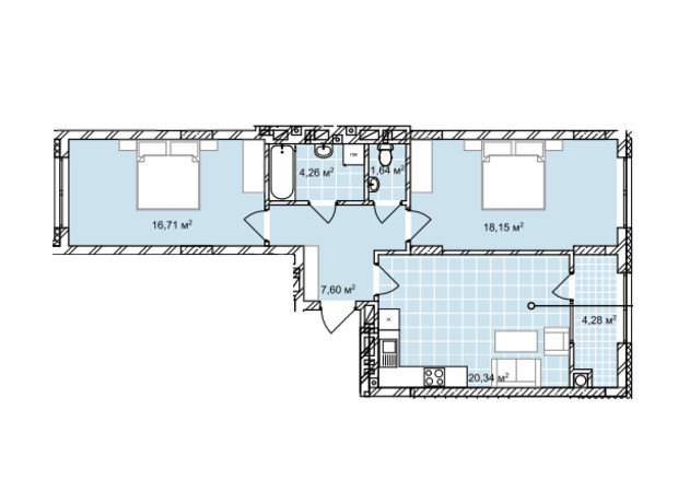 ЖК Софіївка: планування 2-кімнатної квартири 72.98 м²