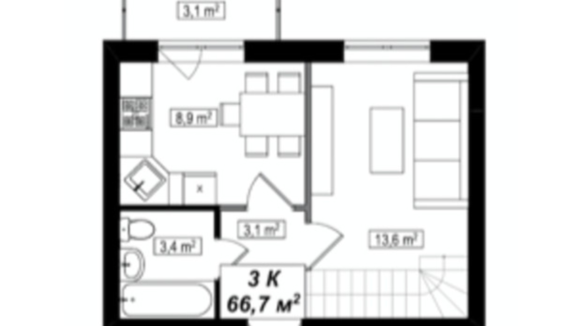 Планировка много­уровневой квартиры в ЖК Амстердам Клубный 66.7 м², фото 587664