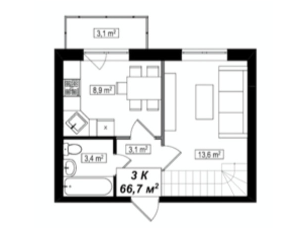 ЖК Амстердам Клубный: планировка 3-комнатной квартиры 66.7 м²