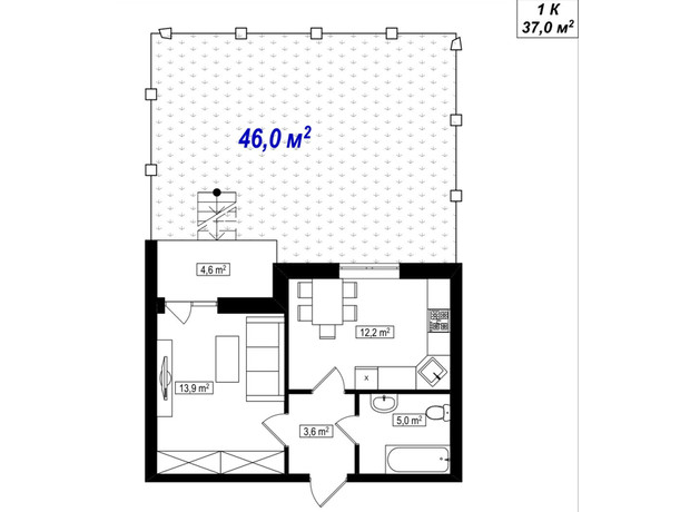 ЖК Амстердам Клубный: планировка 1-комнатной квартиры 37 м²