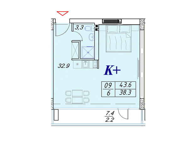 Апарт-комплекс Best Resort Apartments: планировка 2-комнатной квартиры 43.6 м²