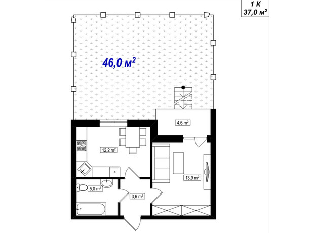 ЖК Амстердам Клубний: планування 1-кімнатної квартири 37 м²