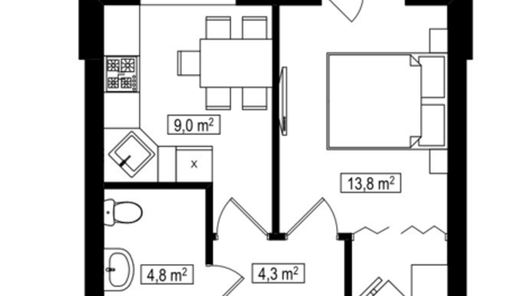 Планування 1-кімнатної квартири в ЖК Амстердам Клубний 33.2 м², фото 587891