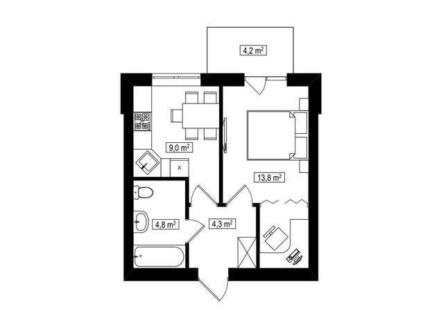 ЖК Амстердам Клубный: планировка 1-комнатной квартиры 33.2 м²