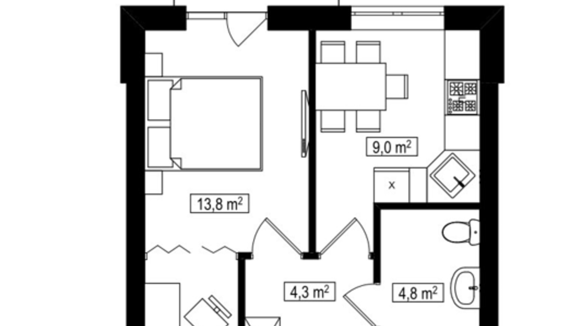 Планировка 1-комнатной квартиры в ЖК Амстердам Клубный 33.2 м², фото 587892