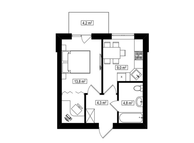 ЖК Амстердам Клубный: планировка 1-комнатной квартиры 33.2 м²