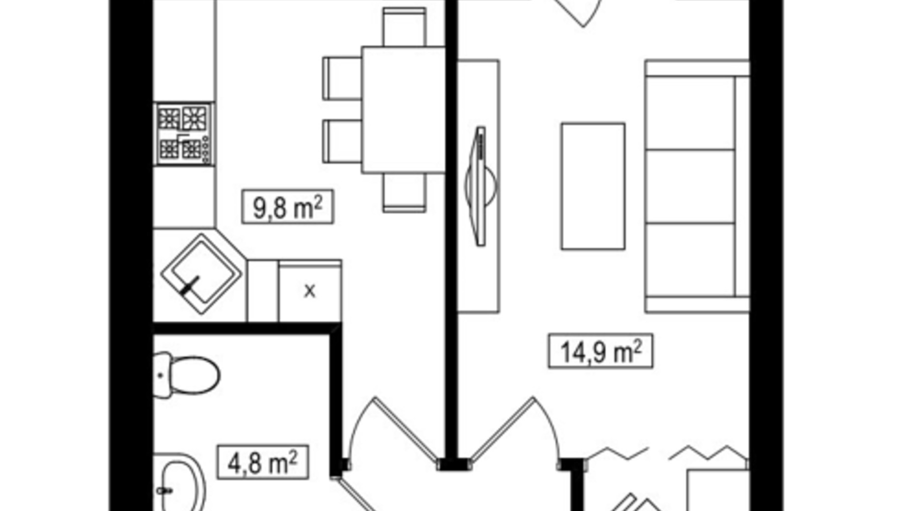 Планування 1-кімнатної квартири в ЖК Амстердам Клубний 34.2 м², фото 587898