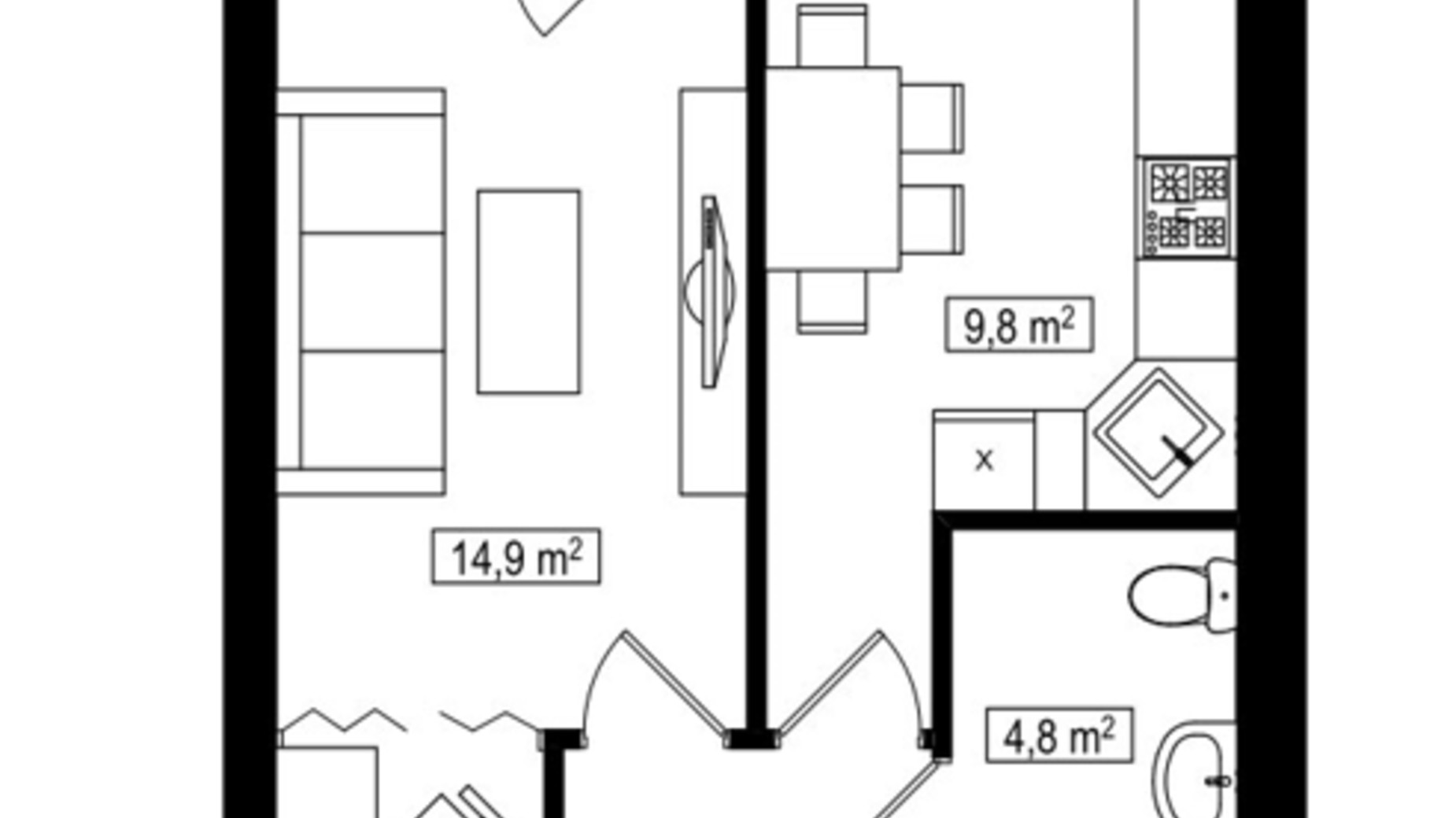 Планировка 1-комнатной квартиры в ЖК Амстердам Клубный 34.2 м², фото 587899