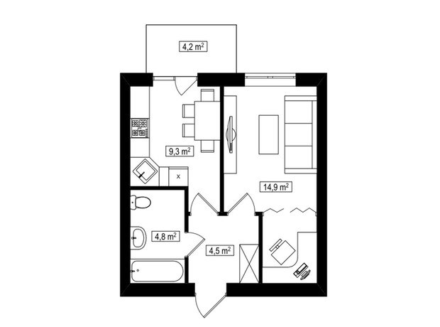 ЖК Амстердам Клубный: планировка 1-комнатной квартиры 34.8 м²