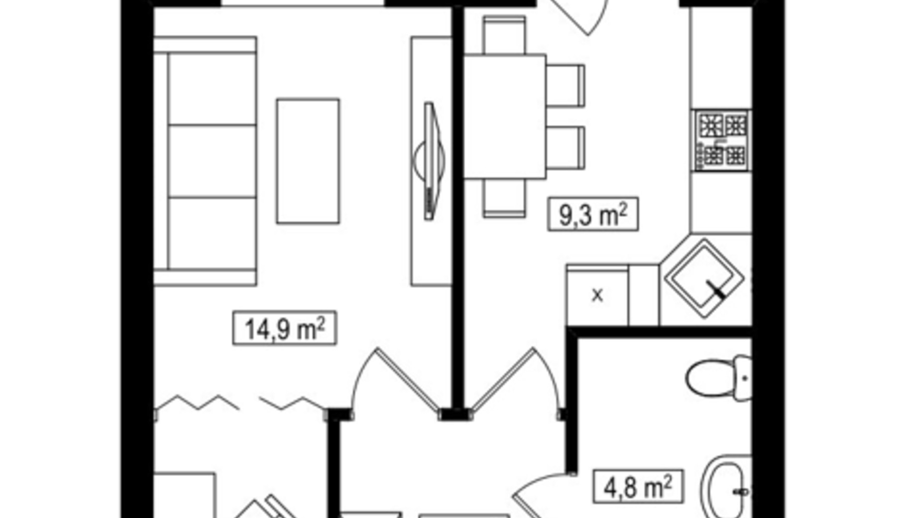 Планировка 1-комнатной квартиры в ЖК Амстердам Клубный 34.8 м², фото 587907