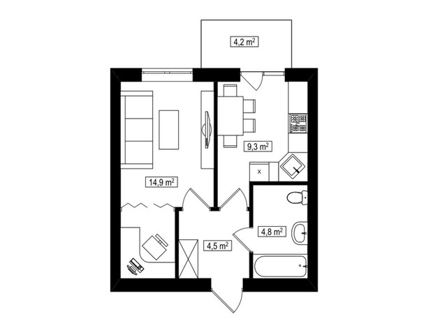 ЖК Амстердам Клубный: планировка 1-комнатной квартиры 34.8 м²