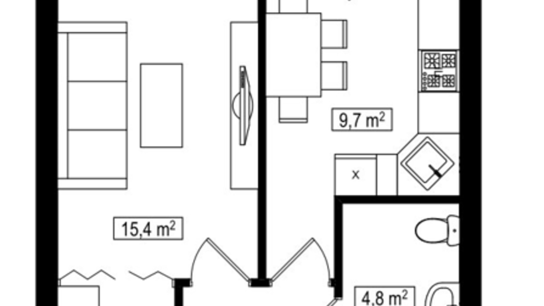 Планування 1-кімнатної квартири в ЖК Амстердам Клубний 34.9 м², фото 588009