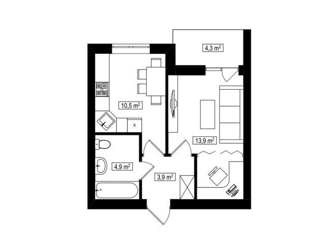 ЖК Амстердам Клубний: планування 1-кімнатної квартири 35.4 м²