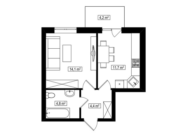 ЖК Амстердам Клубний: планування 1-кімнатної квартири 36.3 м²