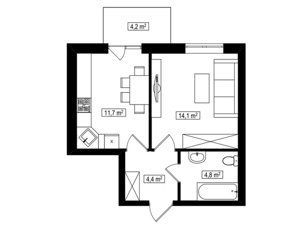 ЖК Амстердам Клубный: планировка 1-комнатной квартиры 36.3 м²