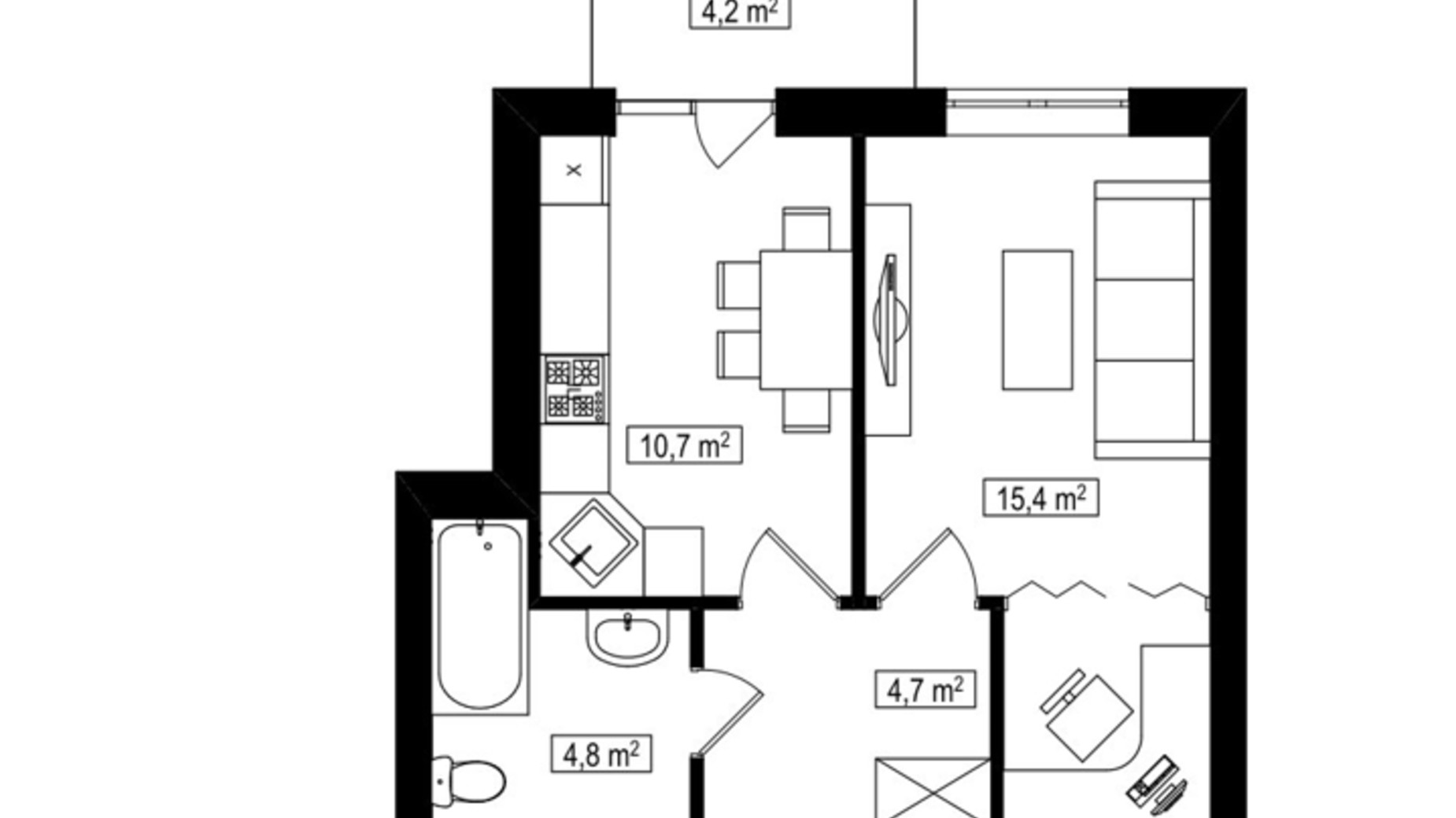 Планировка 1-комнатной квартиры в ЖК Амстердам Клубный 36.9 м², фото 588021