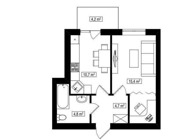 ЖК Амстердам Клубный: планировка 1-комнатной квартиры 36.9 м²