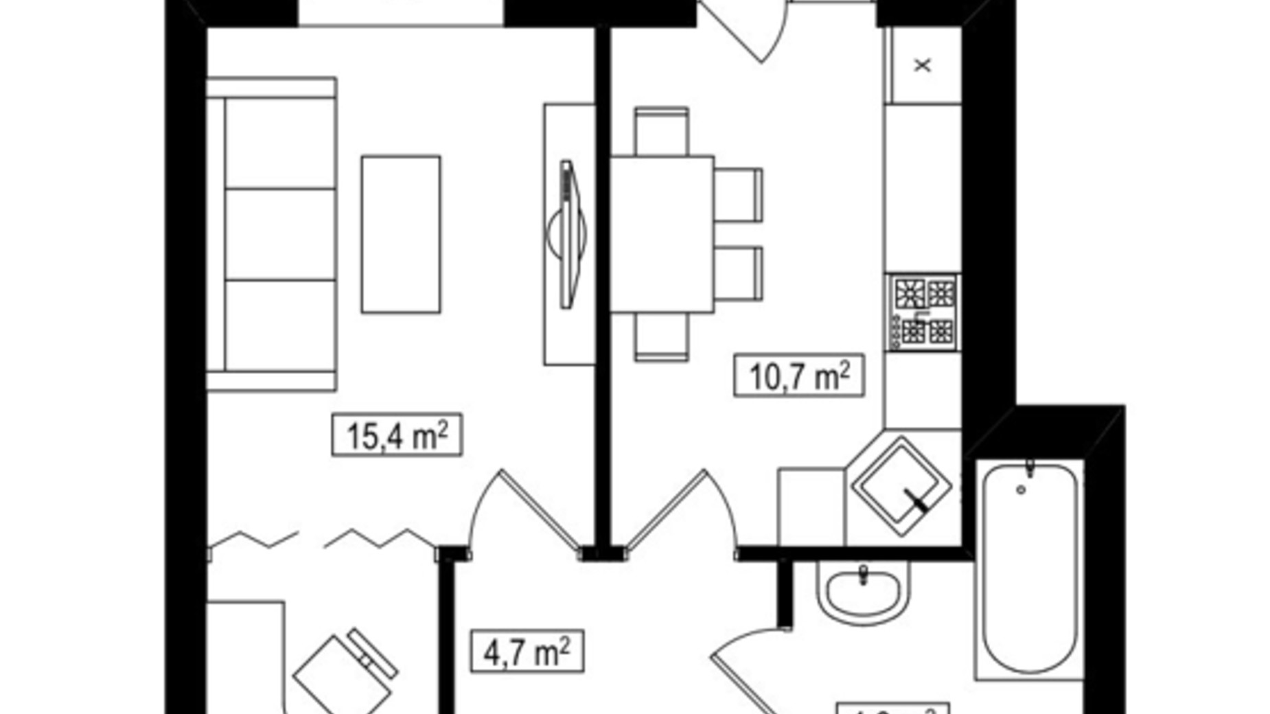 Планування 1-кімнатної квартири в ЖК Амстердам Клубний 36.9 м², фото 588022