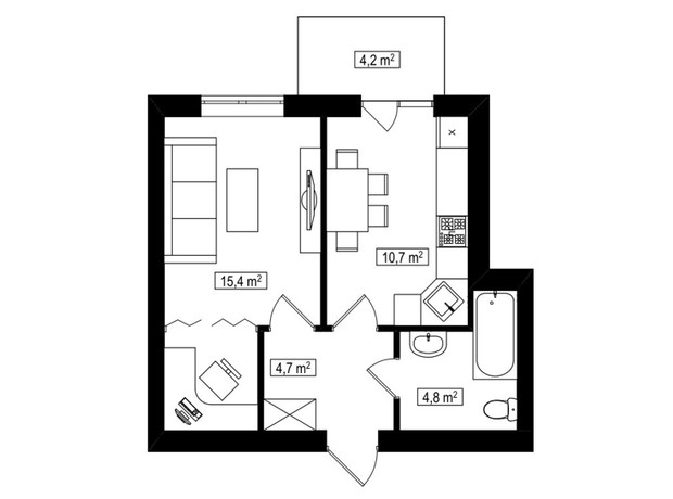 ЖК Амстердам Клубний: планування 1-кімнатної квартири 36.9 м²