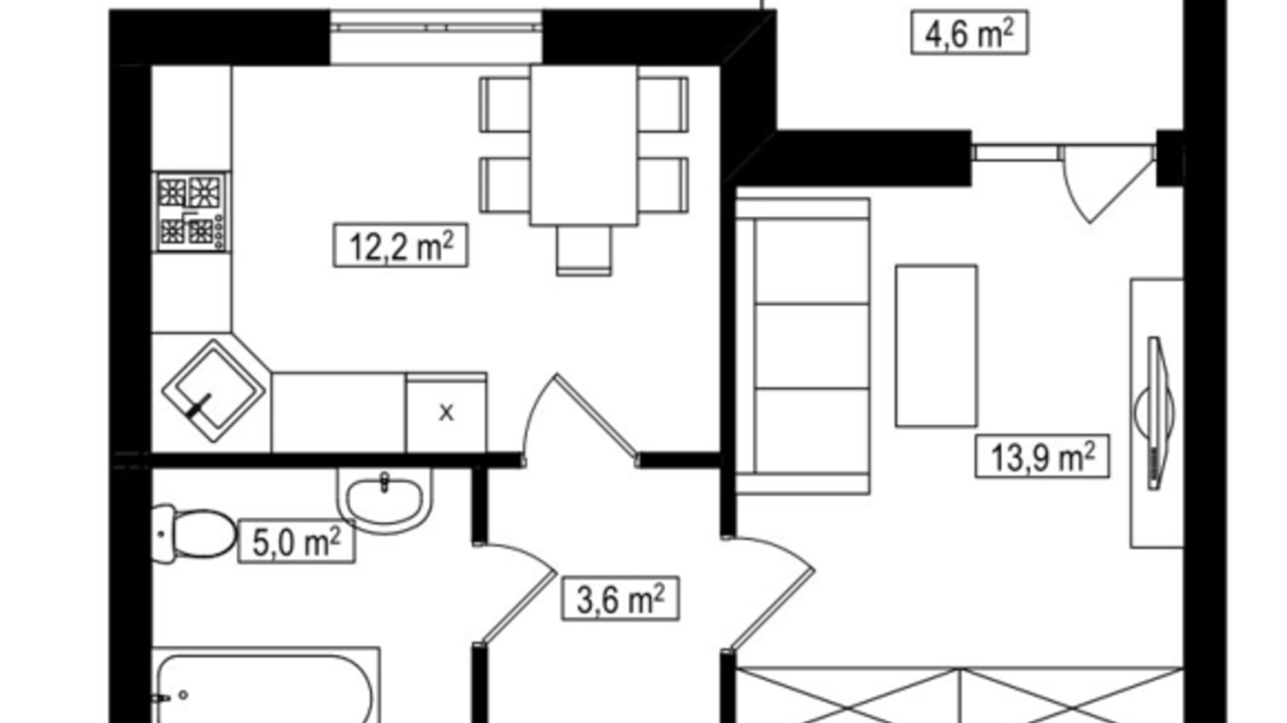 Планування 1-кімнатної квартири в ЖК Амстердам Клубний 37 м², фото 588052