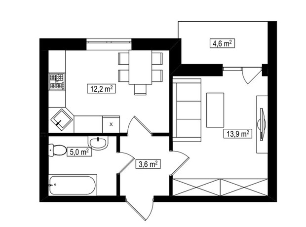 ЖК Амстердам Клубный: планировка 1-комнатной квартиры 37 м²