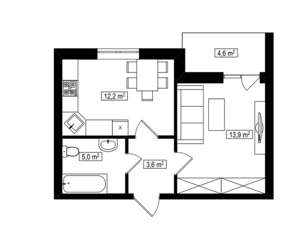 ЖК Амстердам Клубный: планировка 1-комнатной квартиры 37 м²