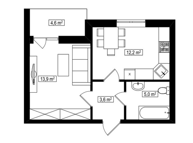 ЖК Амстердам Клубный: планировка 1-комнатной квартиры 37 м²