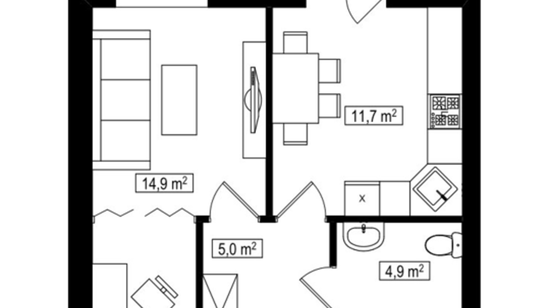 Планування 1-кімнатної квартири в ЖК Амстердам Клубний 37.8 м², фото 588055