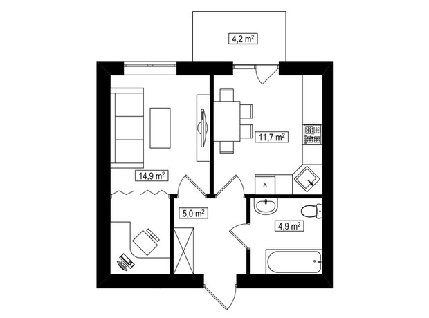 ЖК Амстердам Клубний: планування 1-кімнатної квартири 37.8 м²