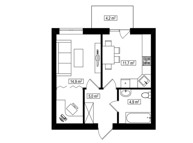 ЖК Амстердам Клубний: планування 1-кімнатної квартири 37.8 м²