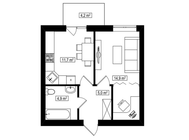 ЖК Амстердам Клубний: планування 1-кімнатної квартири 37.8 м²