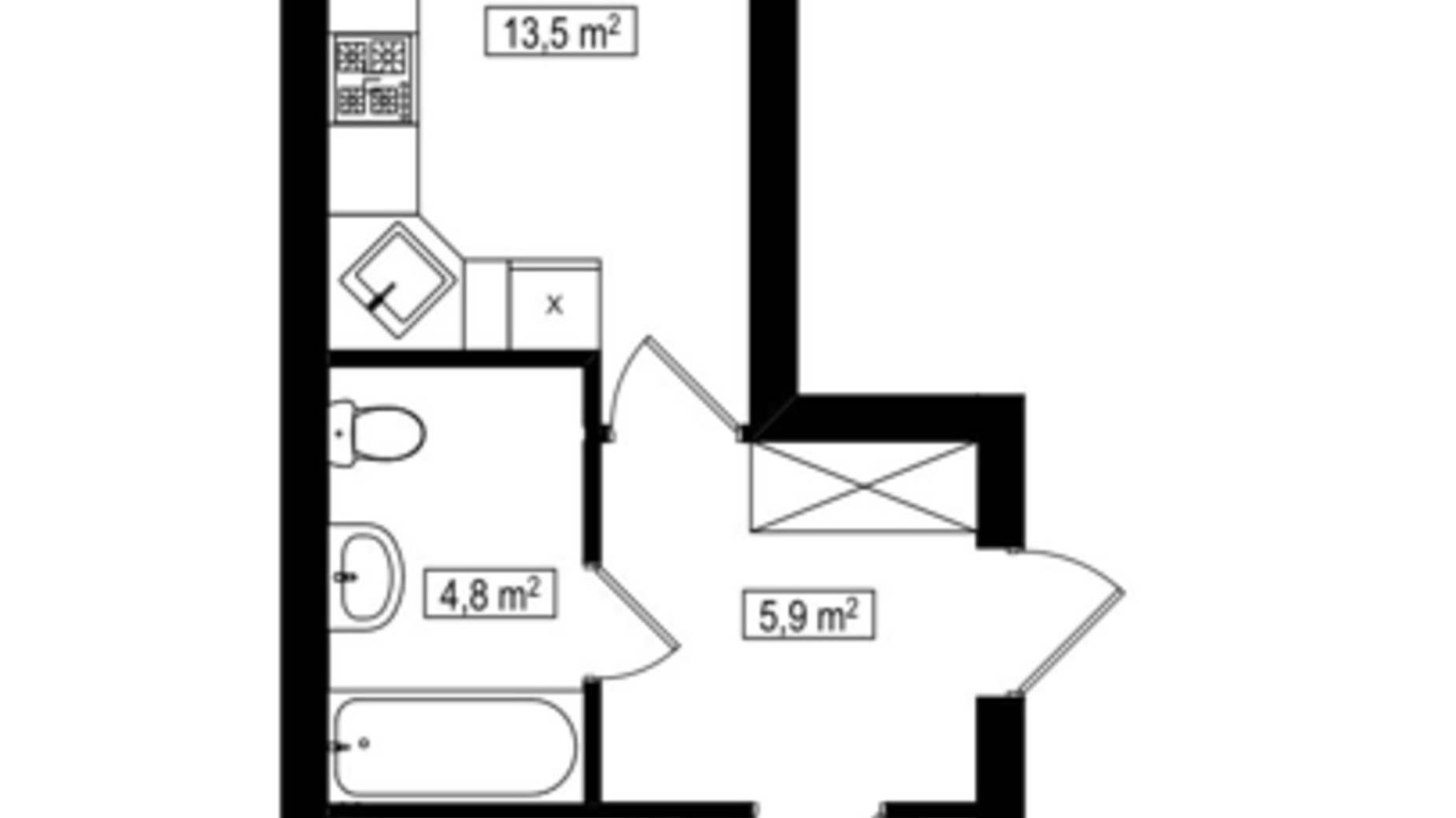 Планировка 1-комнатной квартиры в ЖК Амстердам Клубный 45.4 м², фото 588058