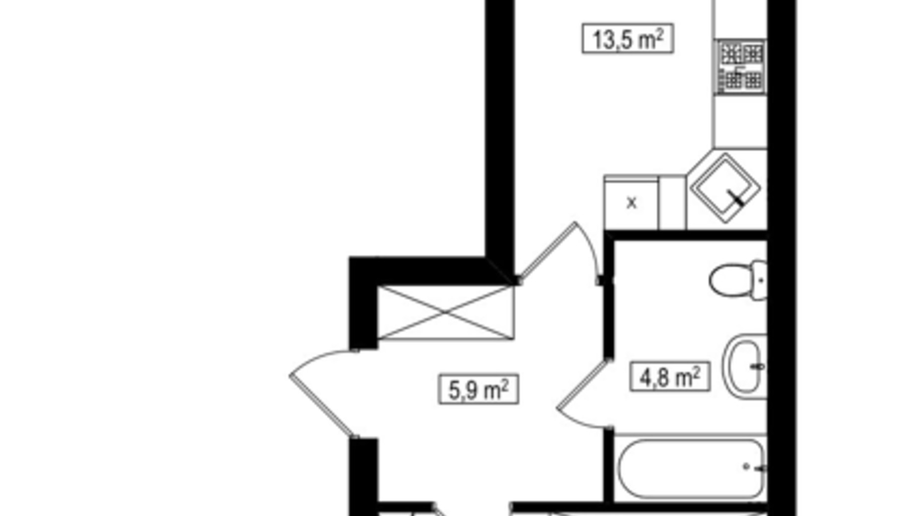Планировка 1-комнатной квартиры в ЖК Амстердам Клубный 45.4 м², фото 588060