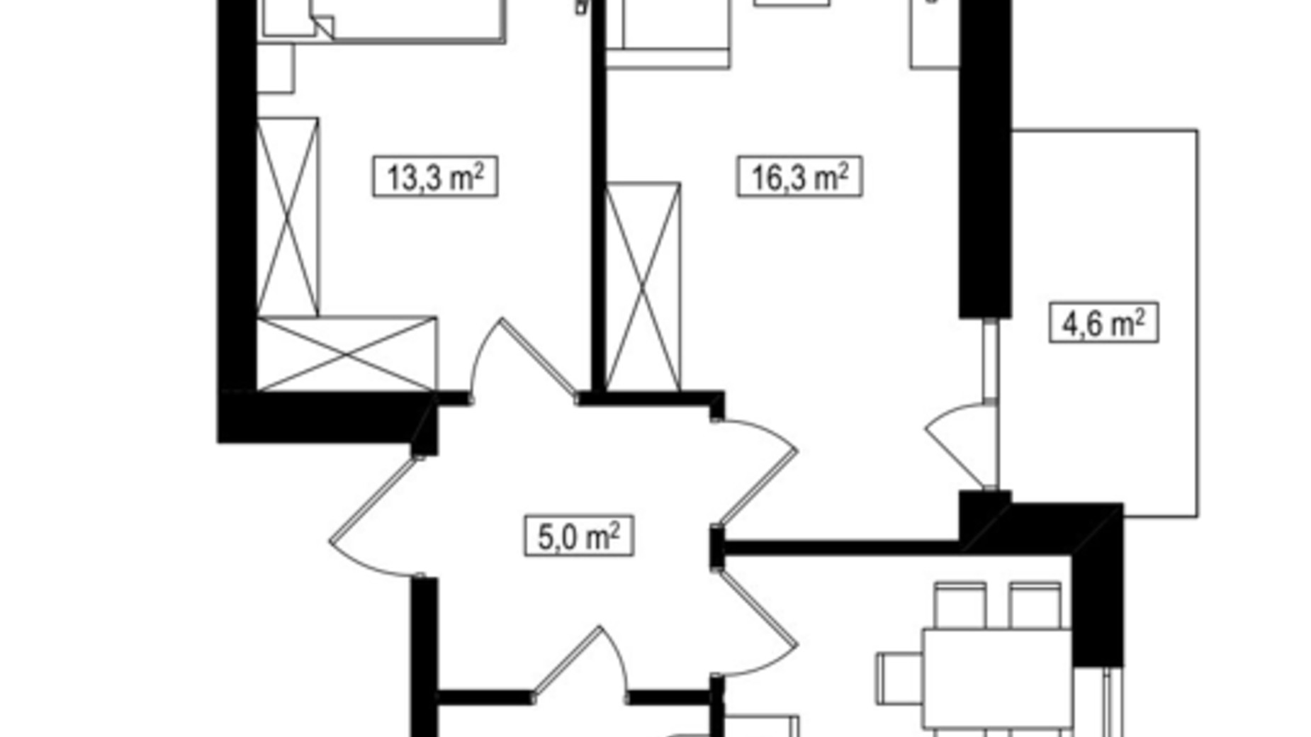 Планировка 2-комнатной квартиры в ЖК Амстердам Клубный 51.1 м², фото 588068