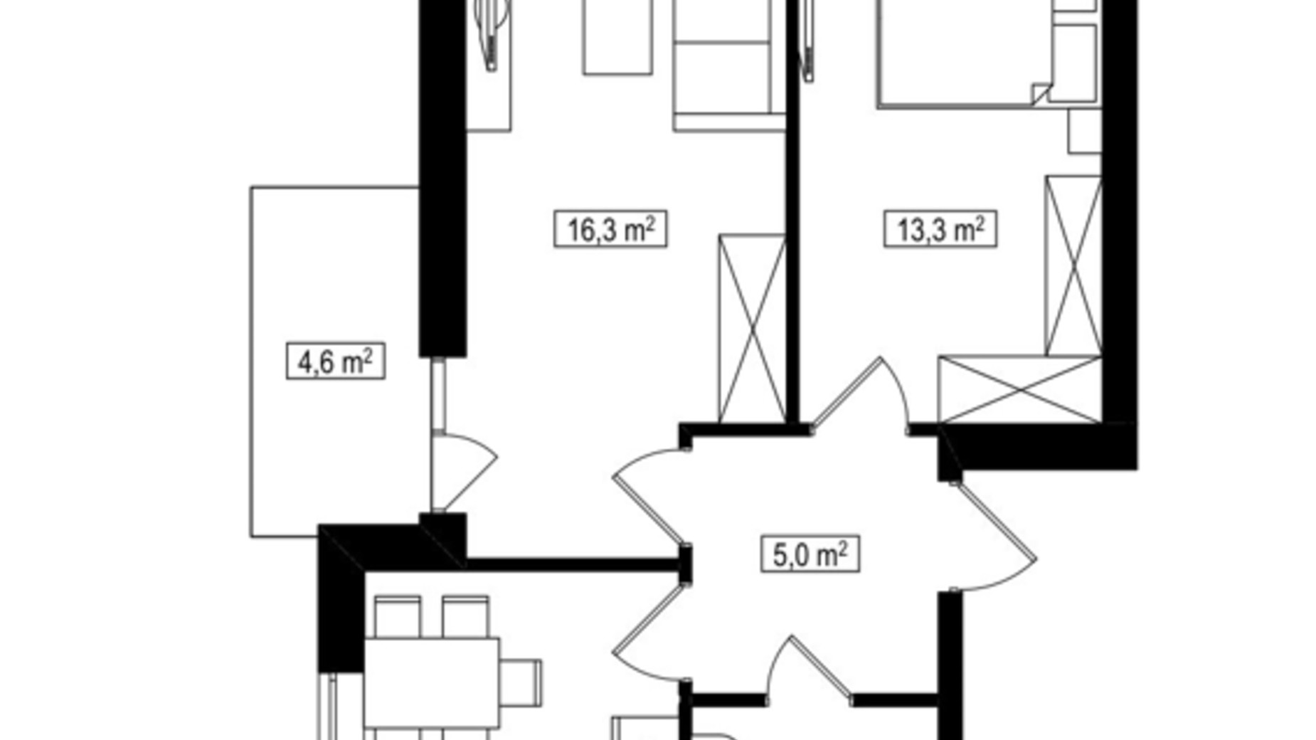 Планировка 2-комнатной квартиры в ЖК Амстердам Клубный 51.1 м², фото 588069