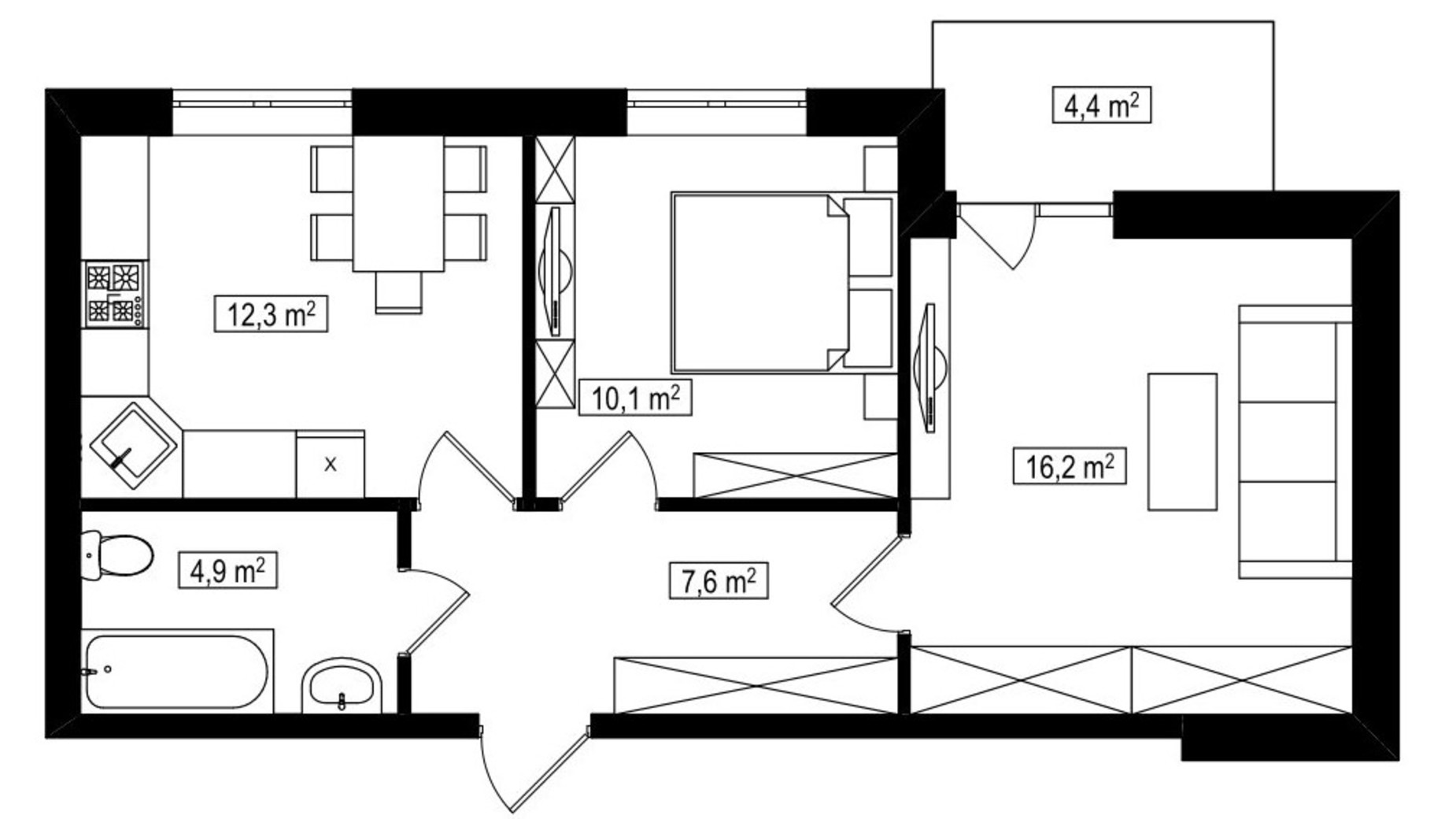 Планування 2-кімнатної квартири в ЖК Амстердам Клубний 53.3 м², фото 588071