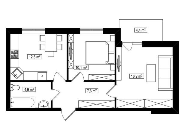 ЖК Амстердам Клубний: планування 2-кімнатної квартири 53.3 м²