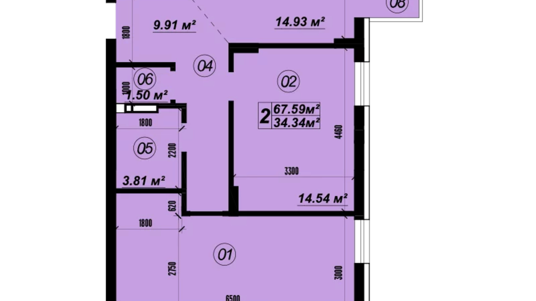 Планировка 2-комнатной квартиры в ЖК Verba 66.8 м², фото 588266