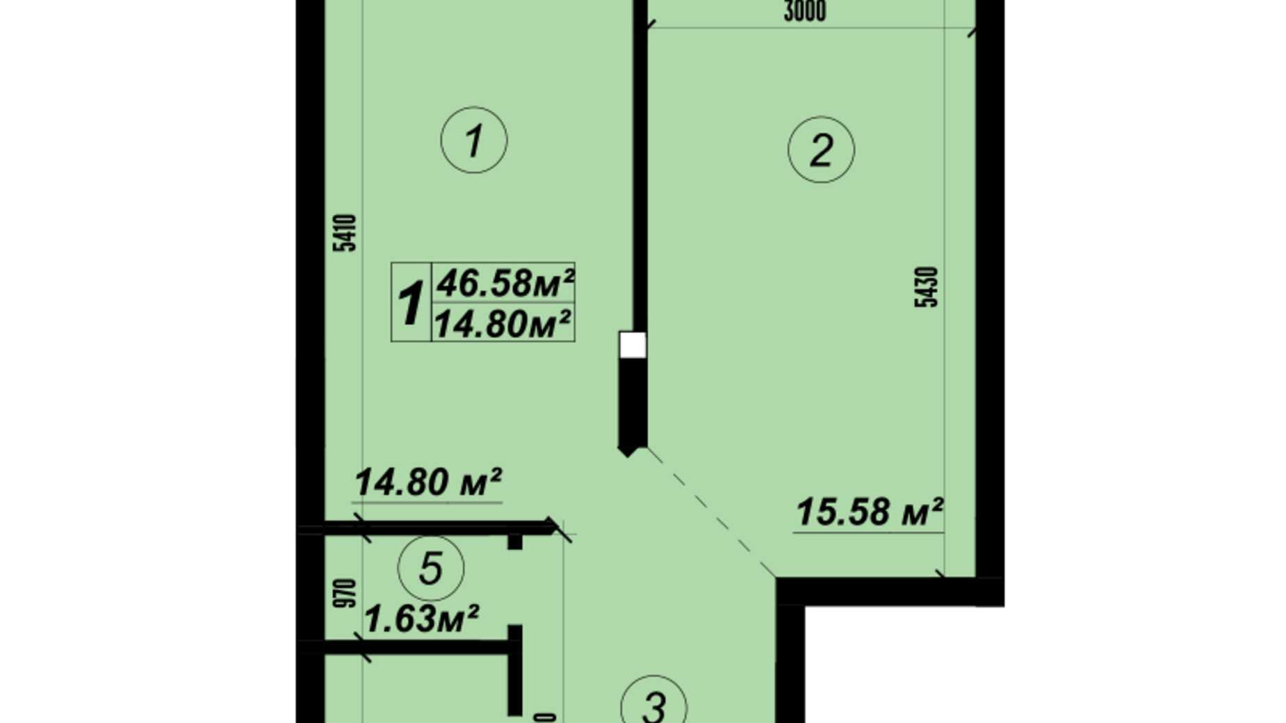 Планування 1-кімнатної квартири в ЖК Verba 46.58 м², фото 588268